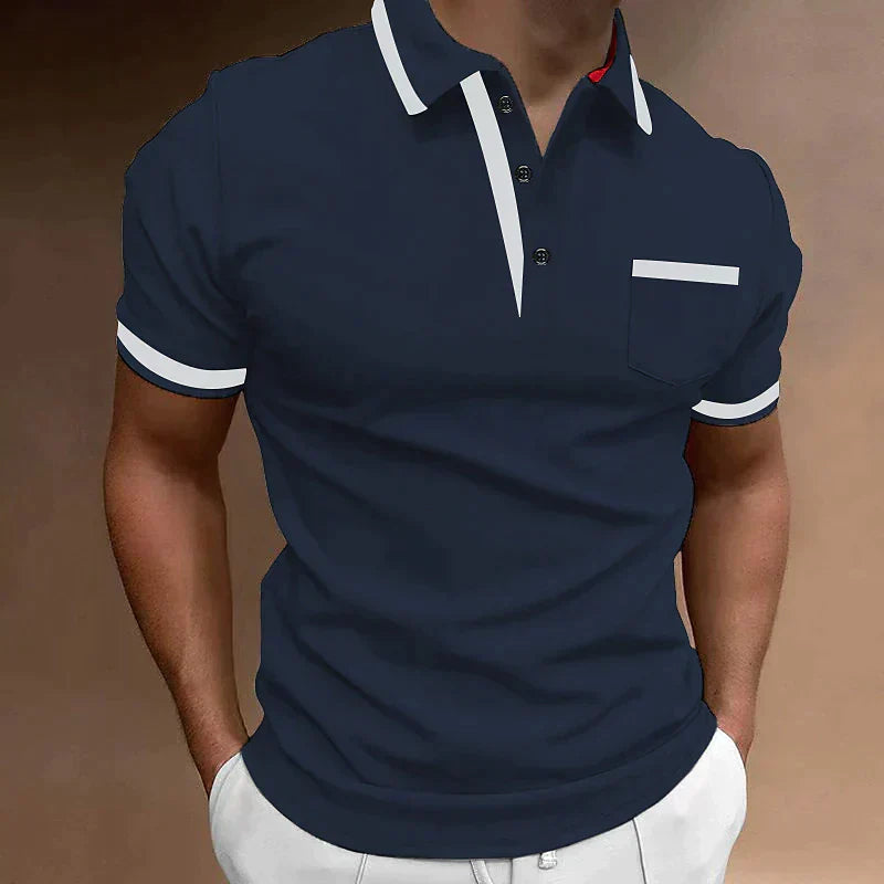 Men's short-sleeve polo — chest pocket and button placket — casual daily top