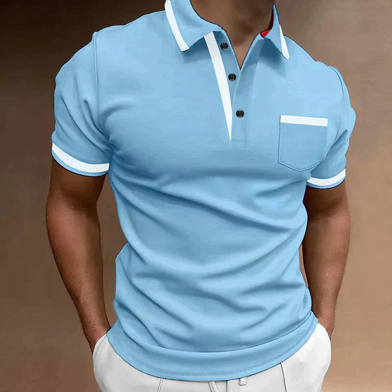 Men's short-sleeve polo — chest pocket and button placket — casual daily top