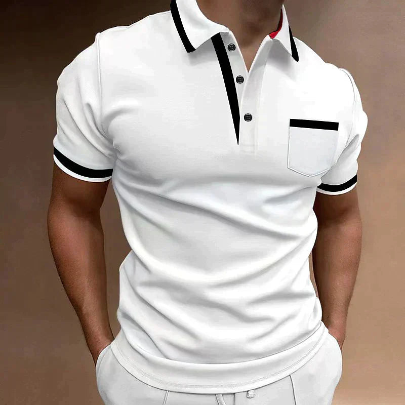 Men's short-sleeve polo — chest pocket and button placket — casual daily top