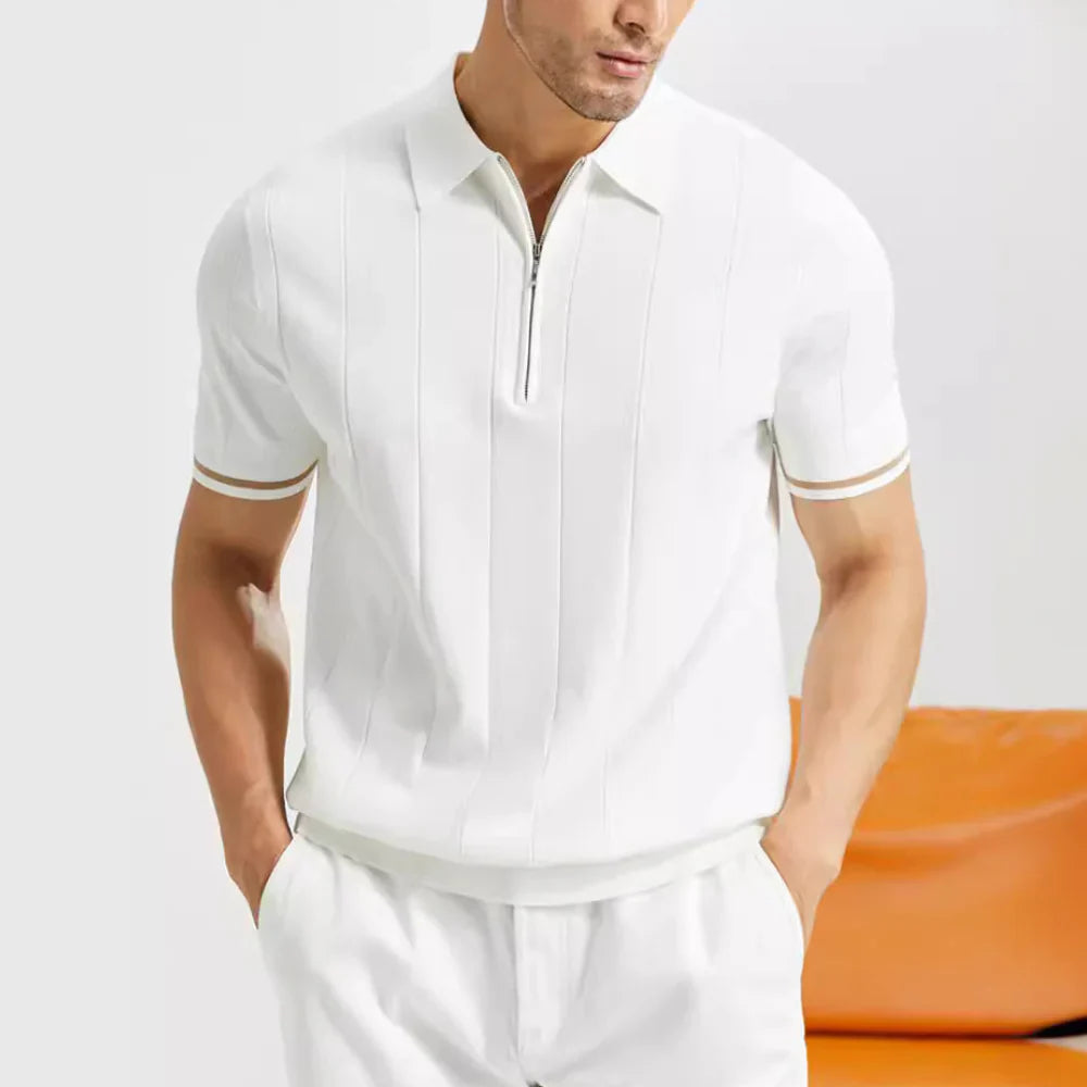 Short-sleeved polo for men — athletic fit with zipper — everyday daily wear