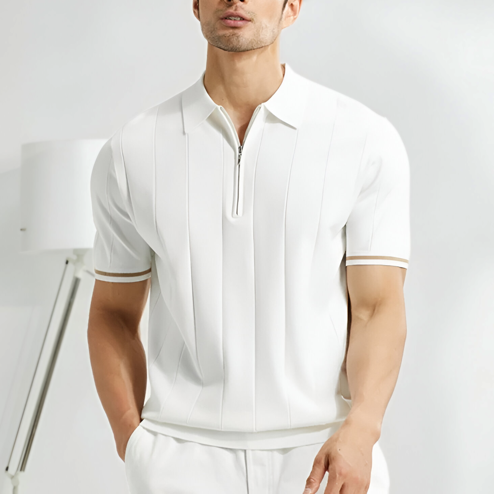 Short-sleeved polo for men — athletic fit with zipper — everyday daily wear