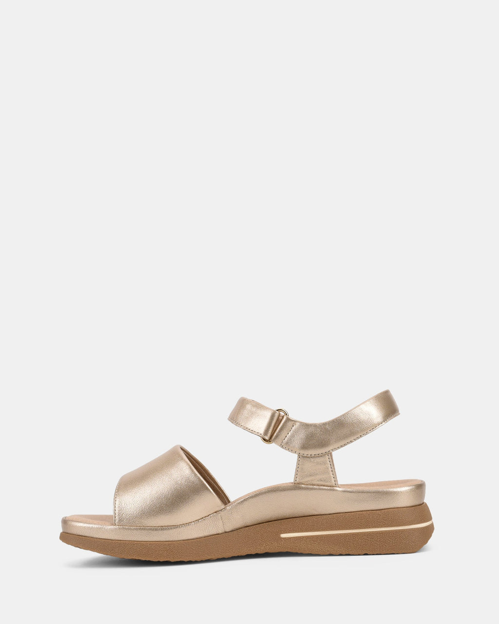 Women's Metallic Finish Ankle Strap Sandals with Wide Front Band