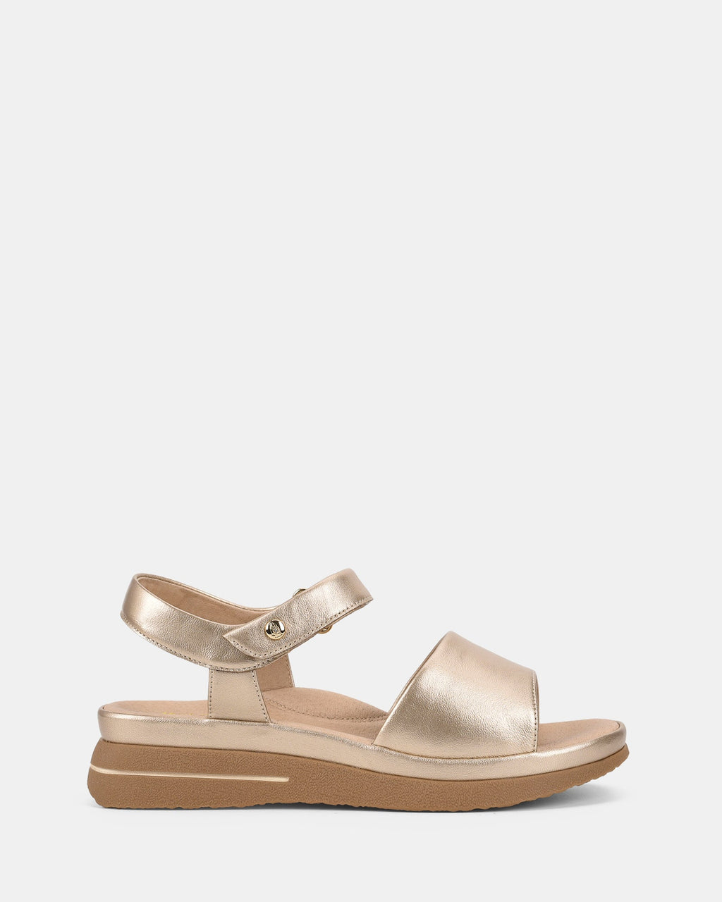 Women's Metallic Finish Ankle Strap Sandals with Wide Front Band