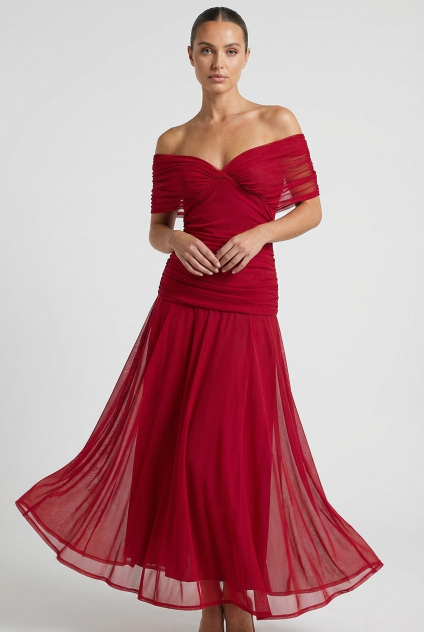 V-Neck Ruched Bodycon Evening Dress with Sheer Draped Sleeves Formal Gown