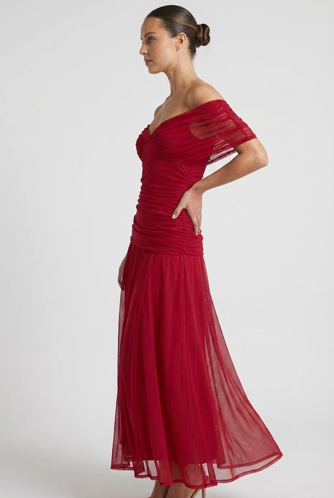 V-Neck Ruched Bodycon Evening Dress with Sheer Draped Sleeves Formal Gown