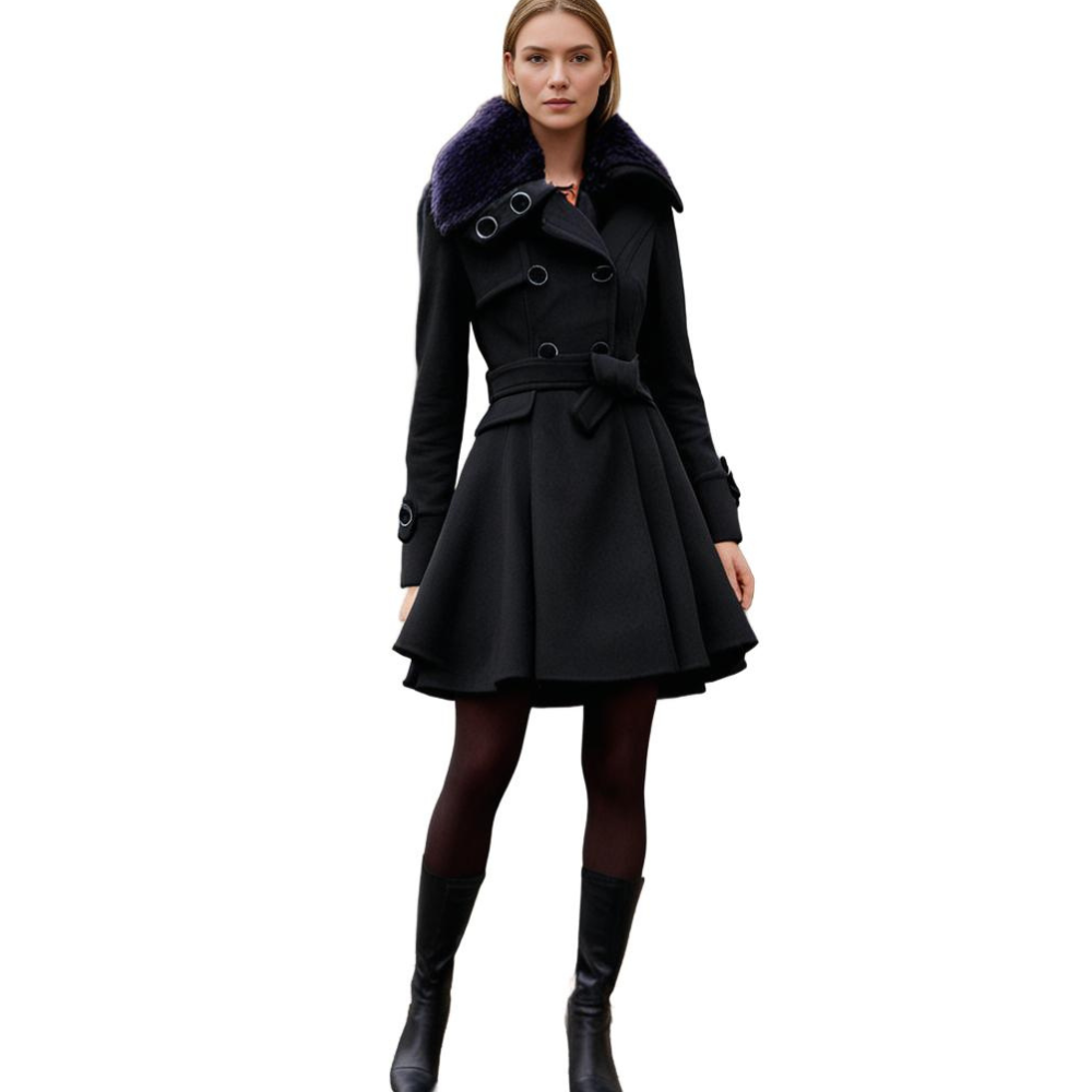 Women's Trenchcoat for Women Fur Collar Belted Long Winter