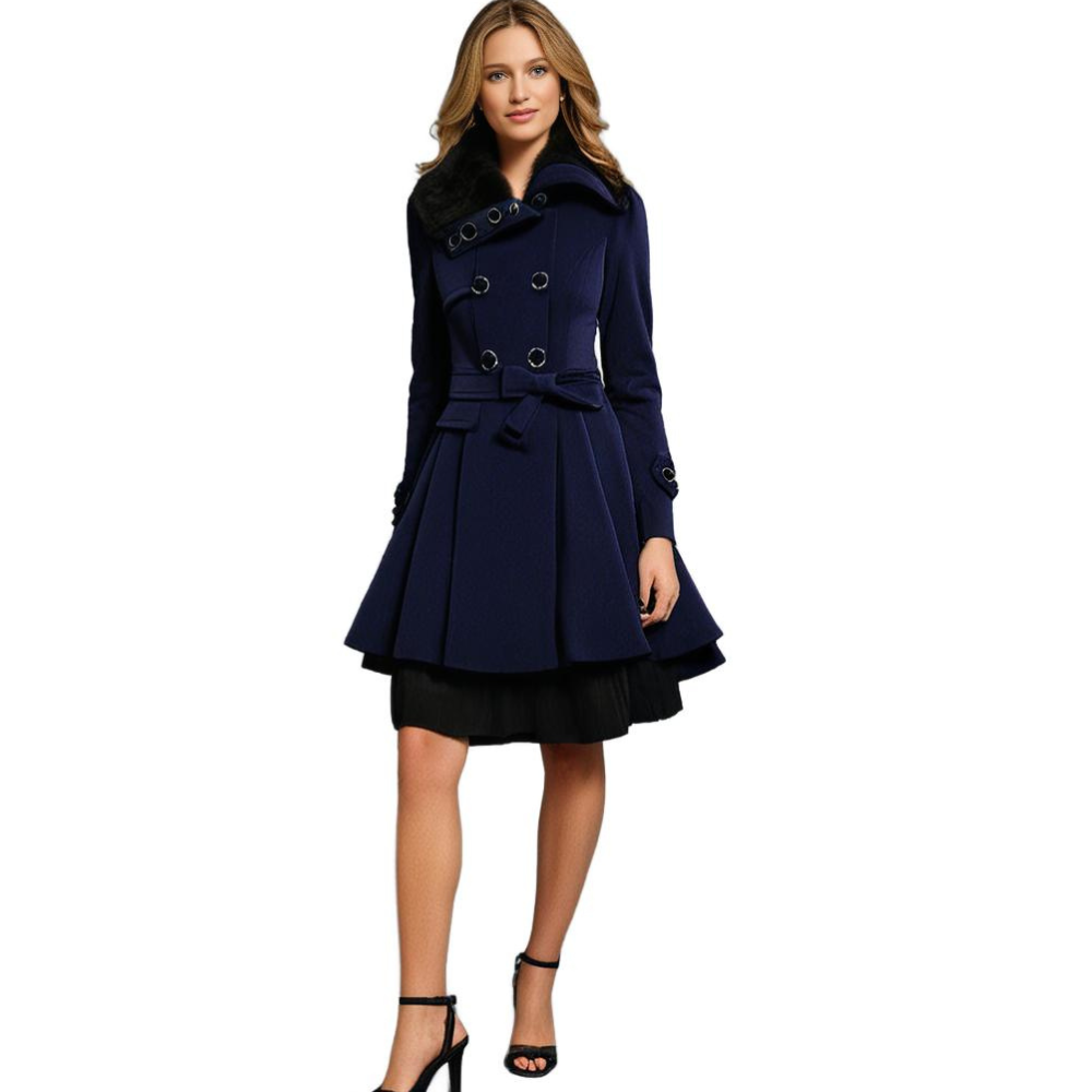 Women's Trenchcoat for Women Fur Collar Belted Long Winter