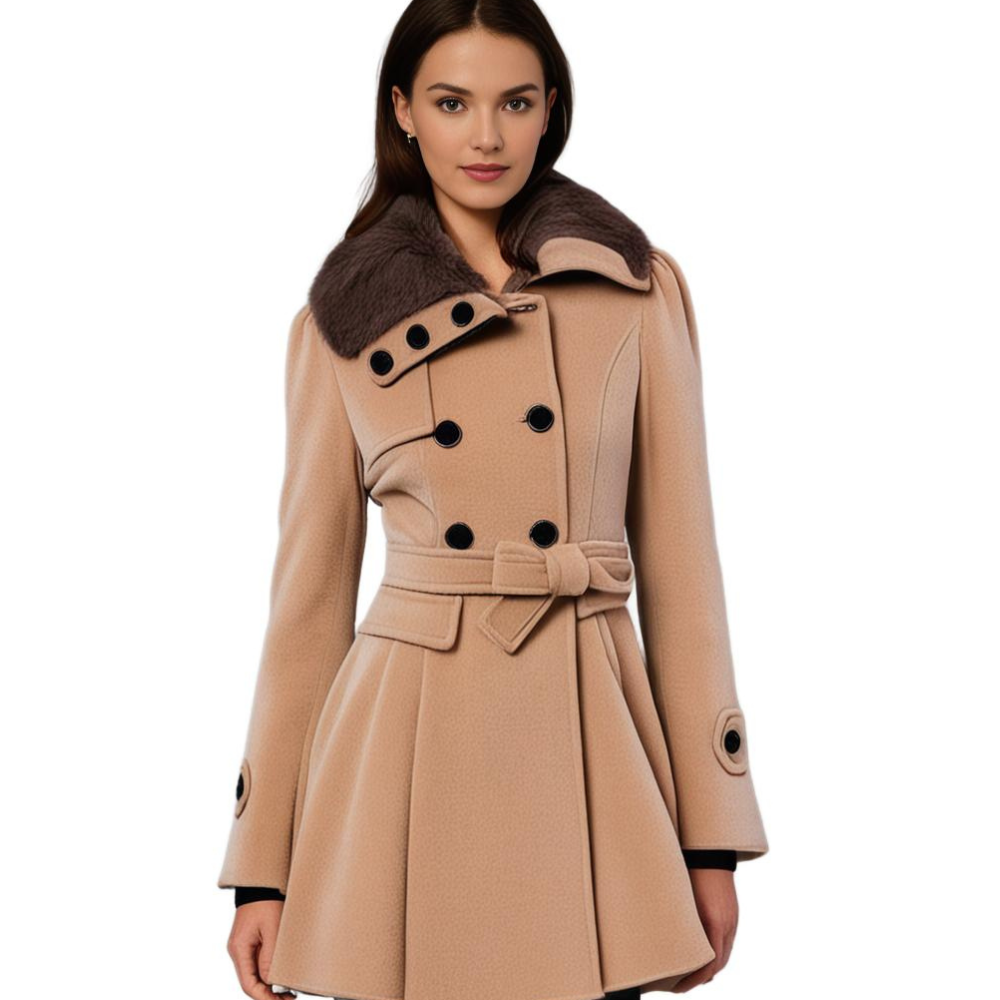 Women's Trenchcoat for Women Fur Collar Belted Long Winter