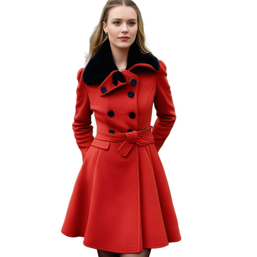 Women's Trenchcoat for Women Fur Collar Belted Long Winter