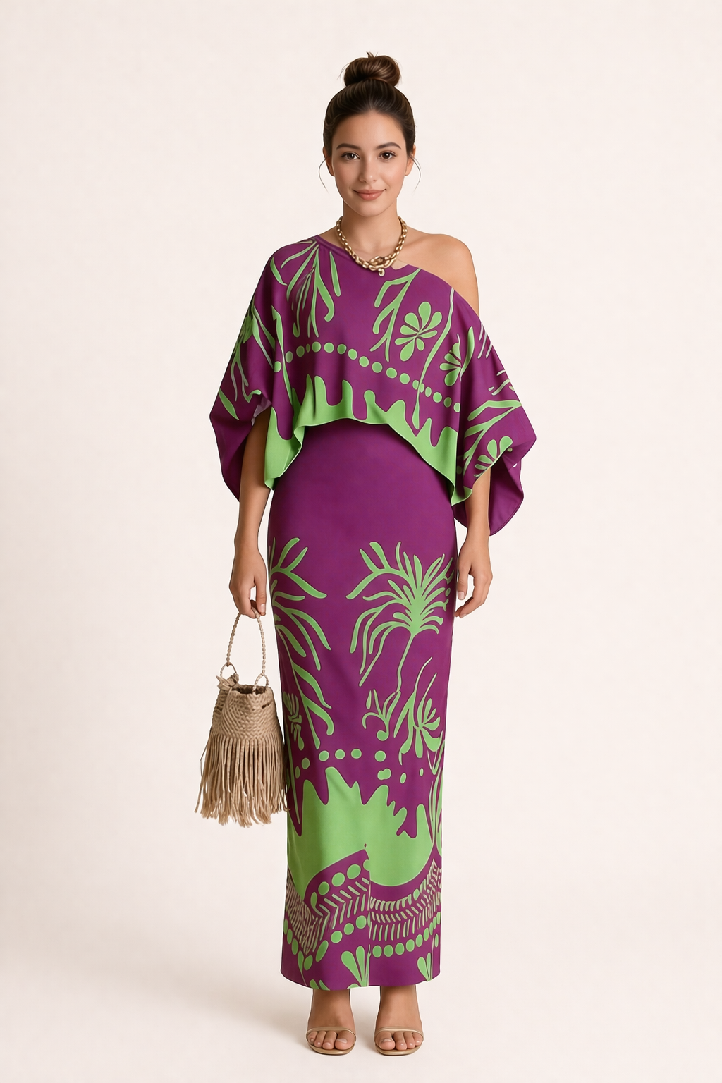 Maxi skirt with printed blouse set — women — summer vacation
