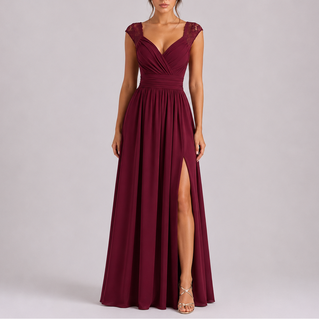 Maxi Lace Shoulder Wrap Dress
