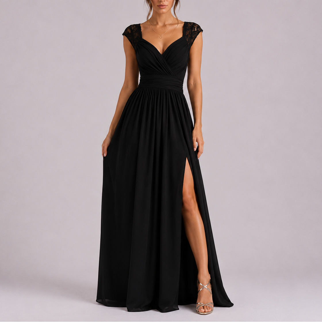 Maxi Lace Shoulder Wrap Dress