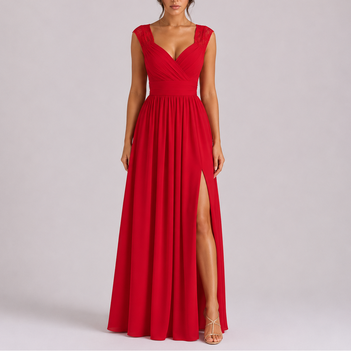 Maxi Lace Shoulder Wrap Dress