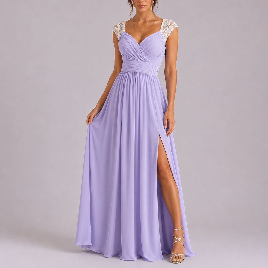 Maxi Lace Shoulder Wrap Dress