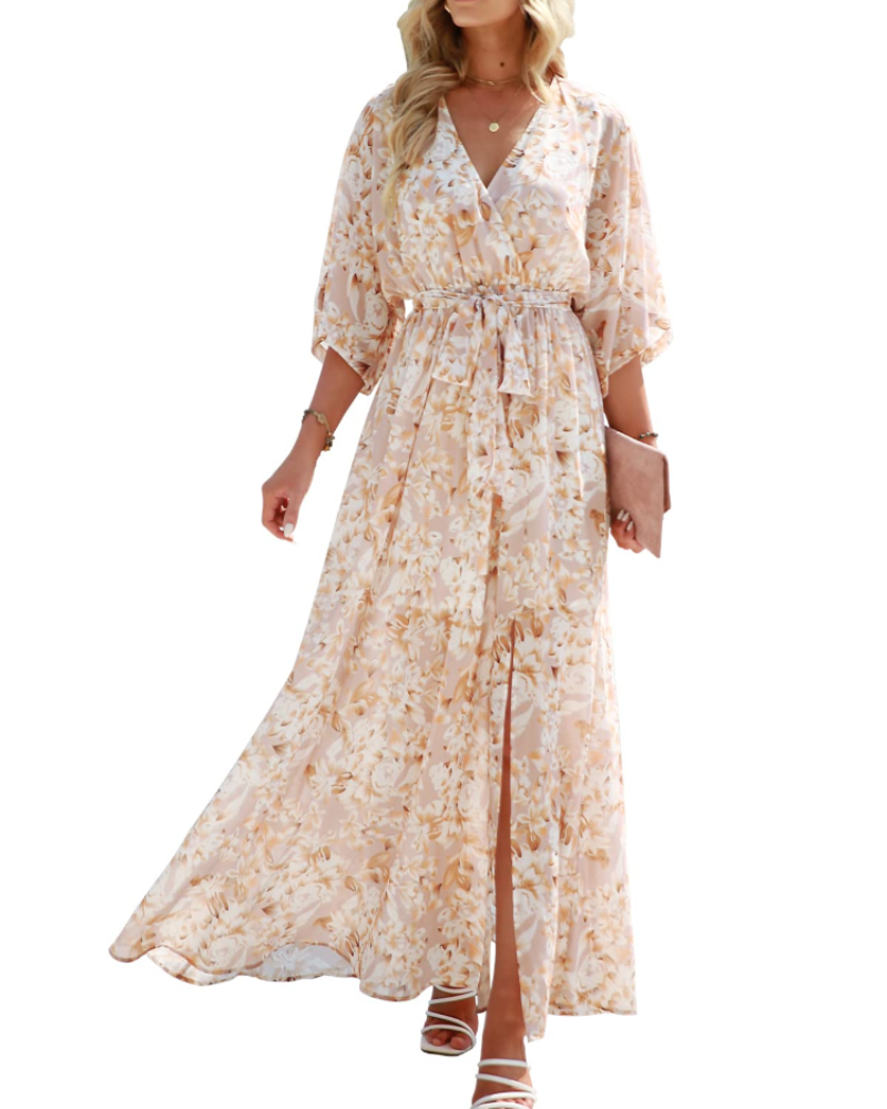 Women's floral kimono maxi dress — boho style — beach vacation