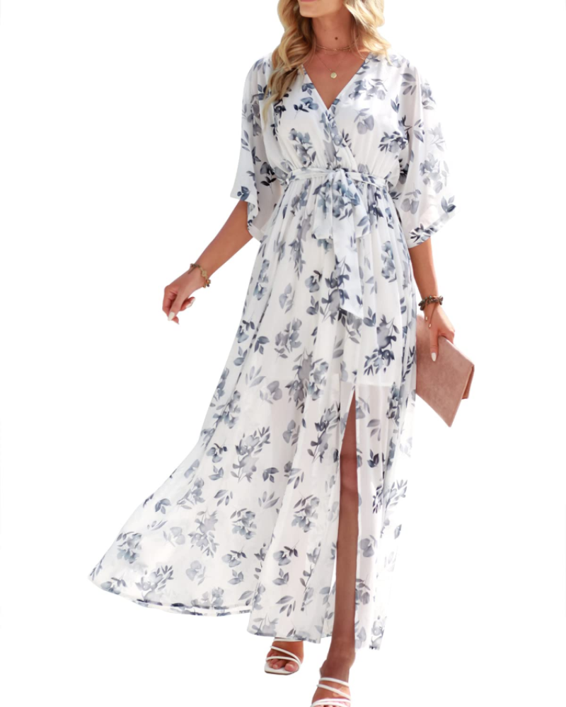 Women's floral kimono maxi dress — boho style — beach vacation