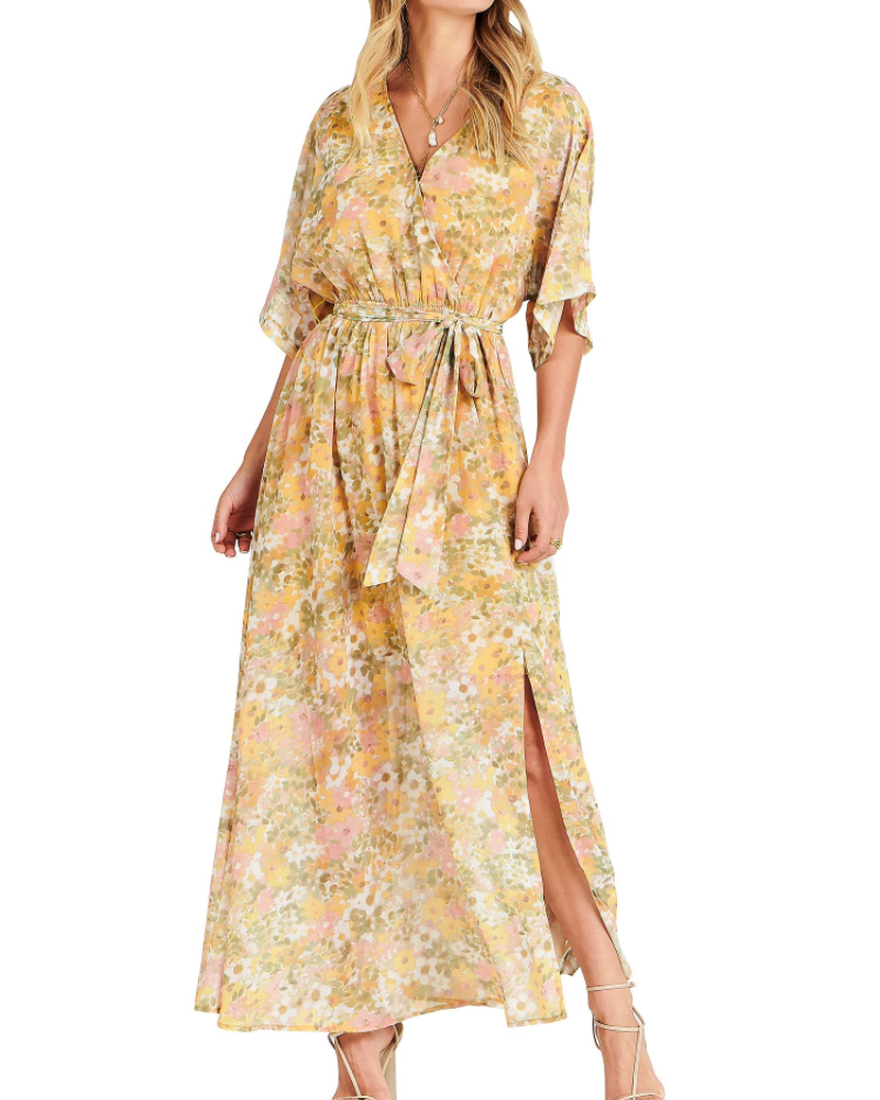 Women's floral kimono maxi dress — boho style — beach vacation