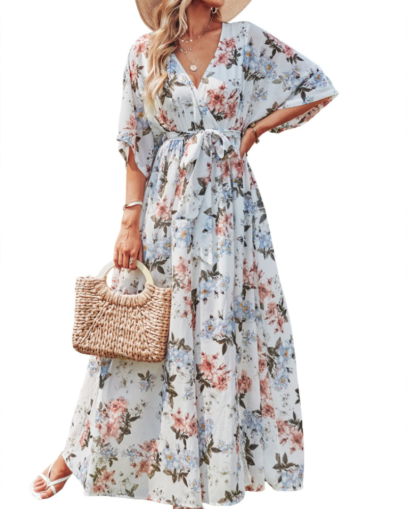 Women's floral kimono maxi dress — boho style — beach vacation