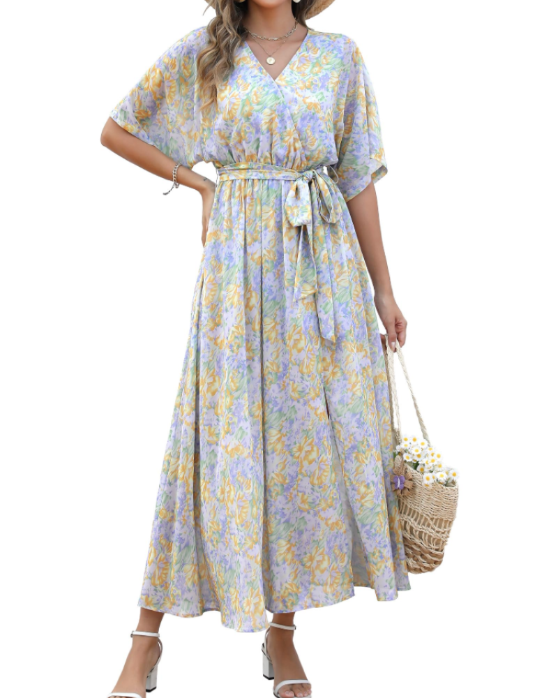 Women's floral kimono maxi dress — boho style — beach vacation