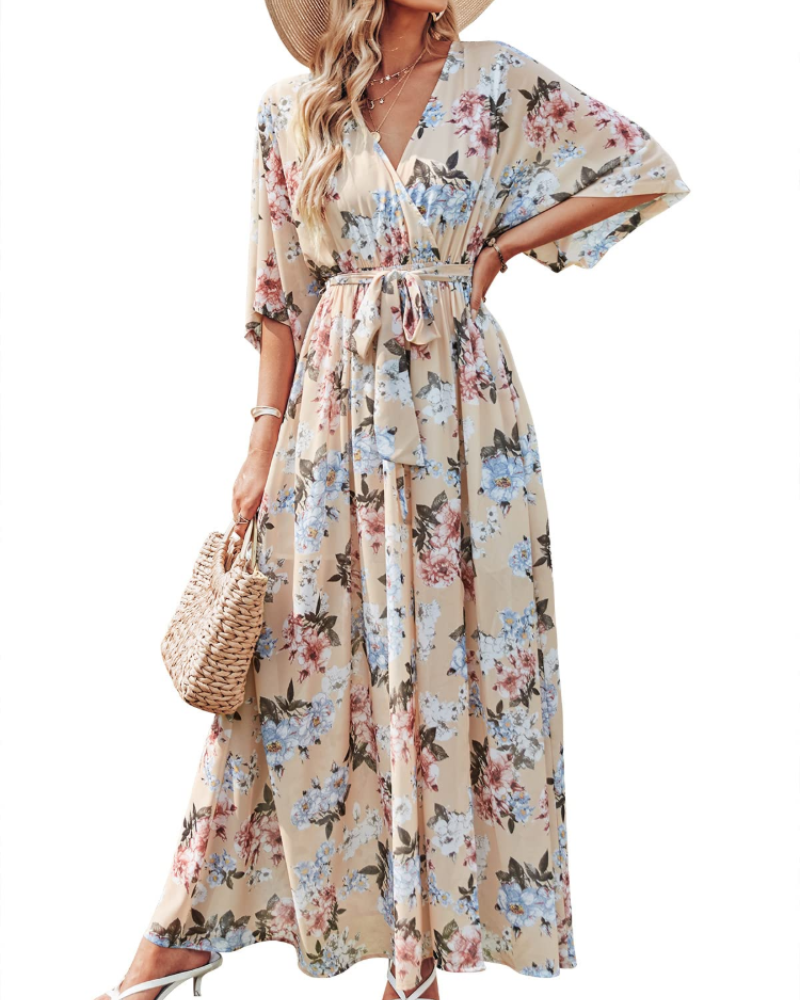 Women's floral kimono maxi dress — boho style — beach vacation