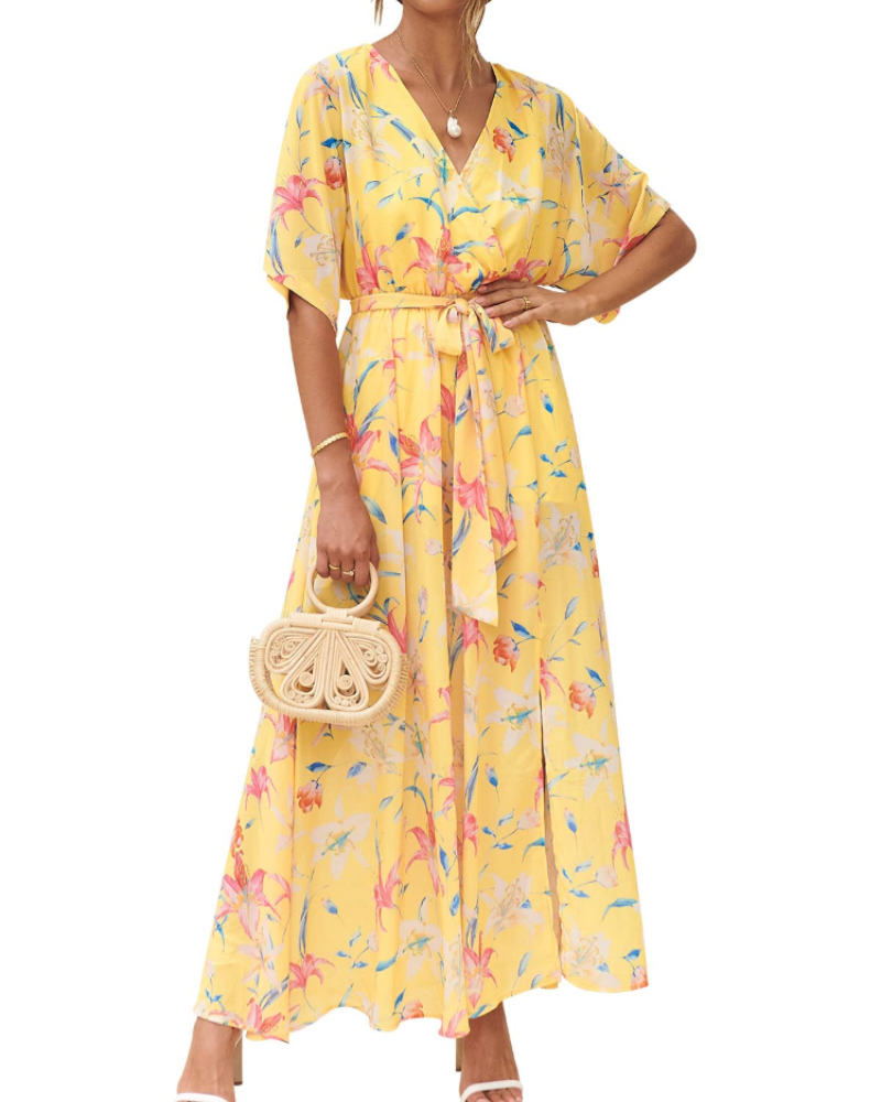 Women's floral kimono maxi dress — boho style — beach vacation
