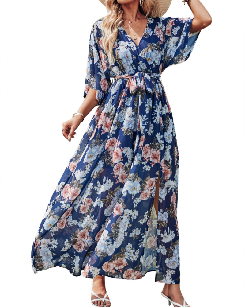 Women's floral kimono maxi dress — boho style — beach vacation