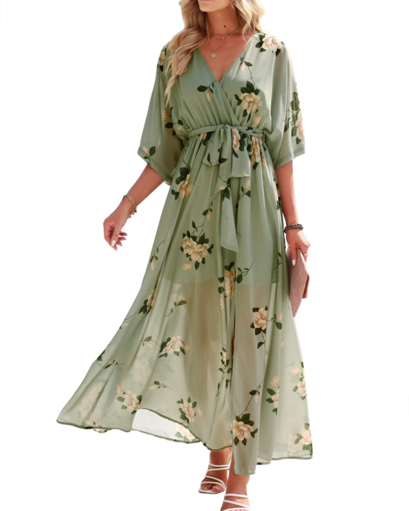 Women's floral kimono maxi dress — boho style — beach vacation