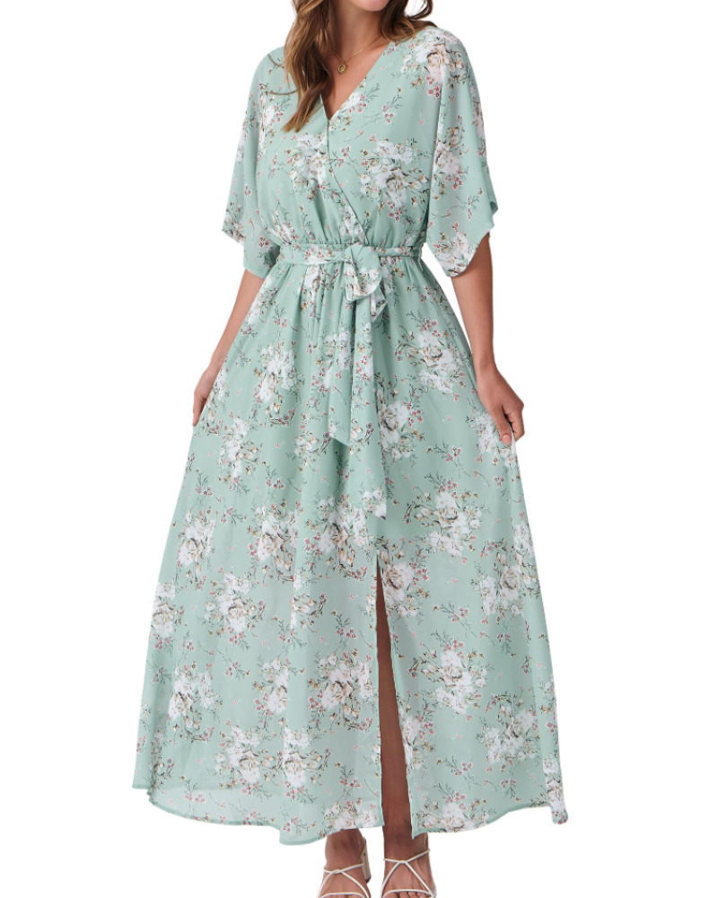 Women's floral kimono maxi dress — boho style — beach vacation