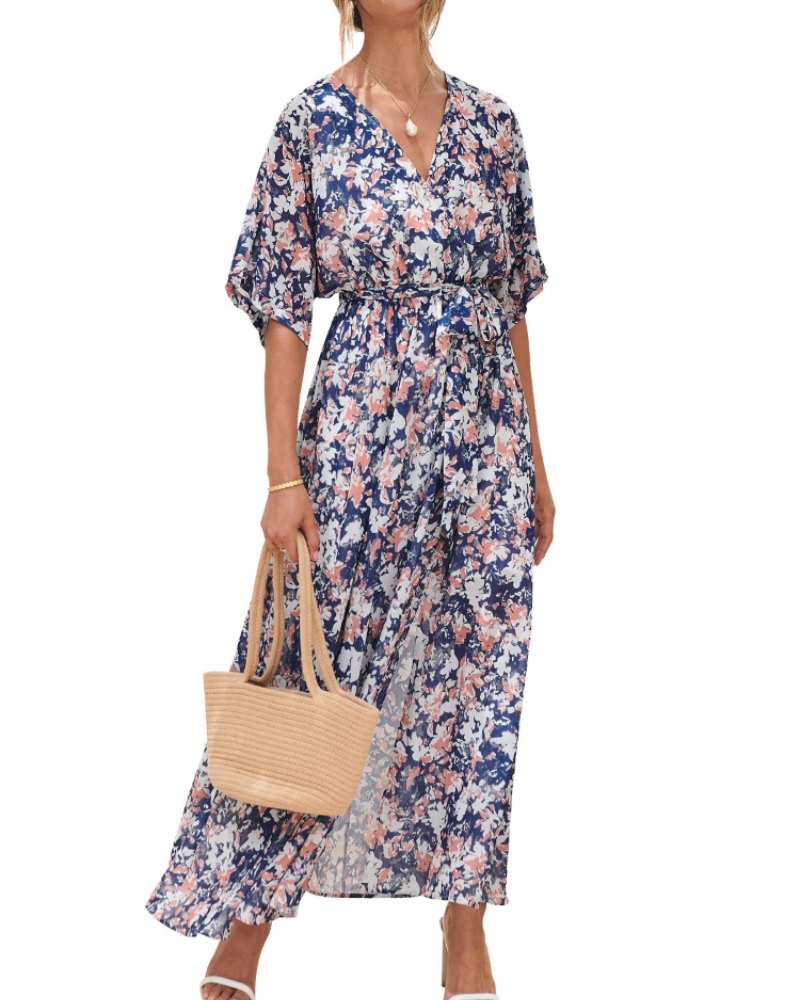 Women's floral kimono maxi dress — boho style — beach vacation