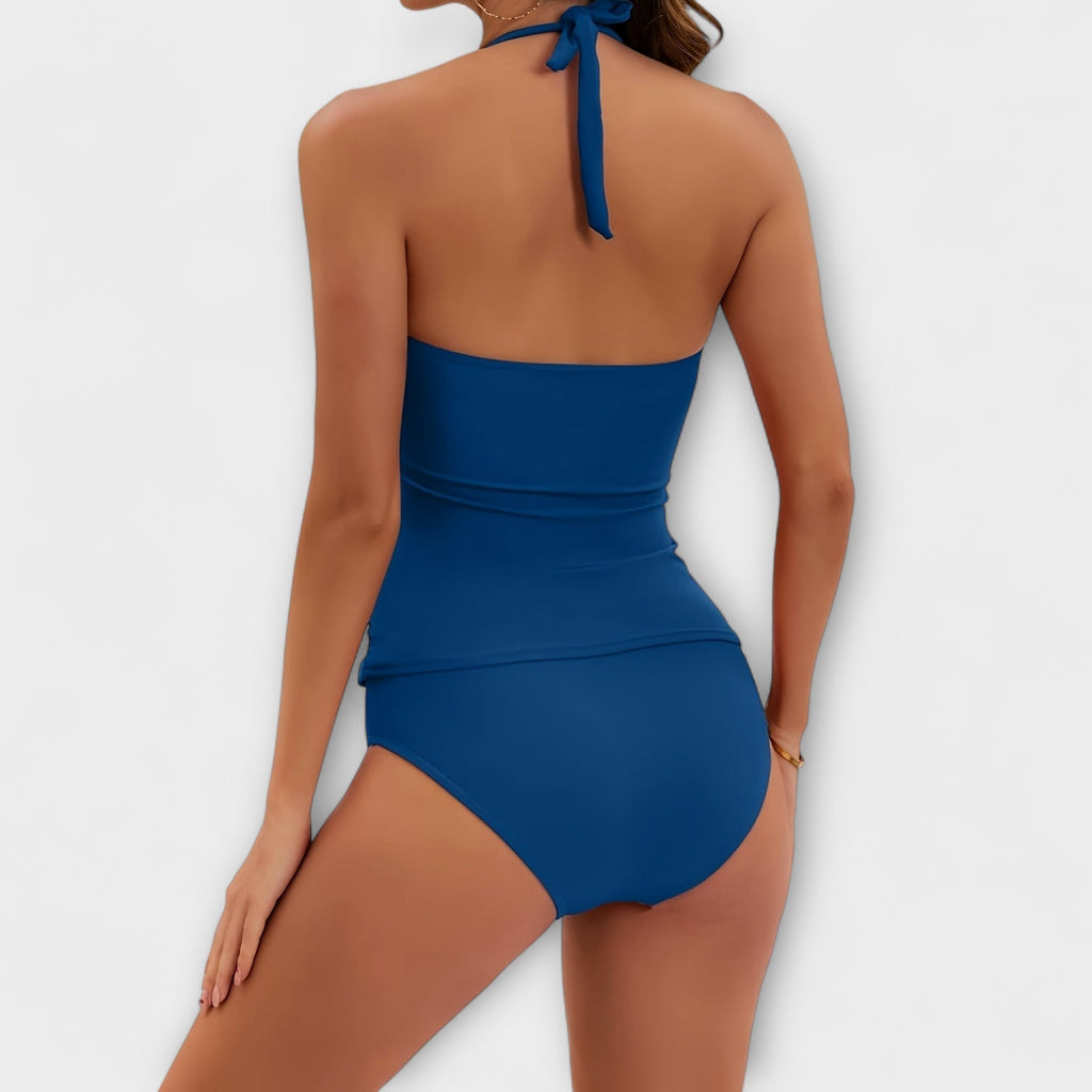 Halter Neck Ruched Tankini Swimsuit