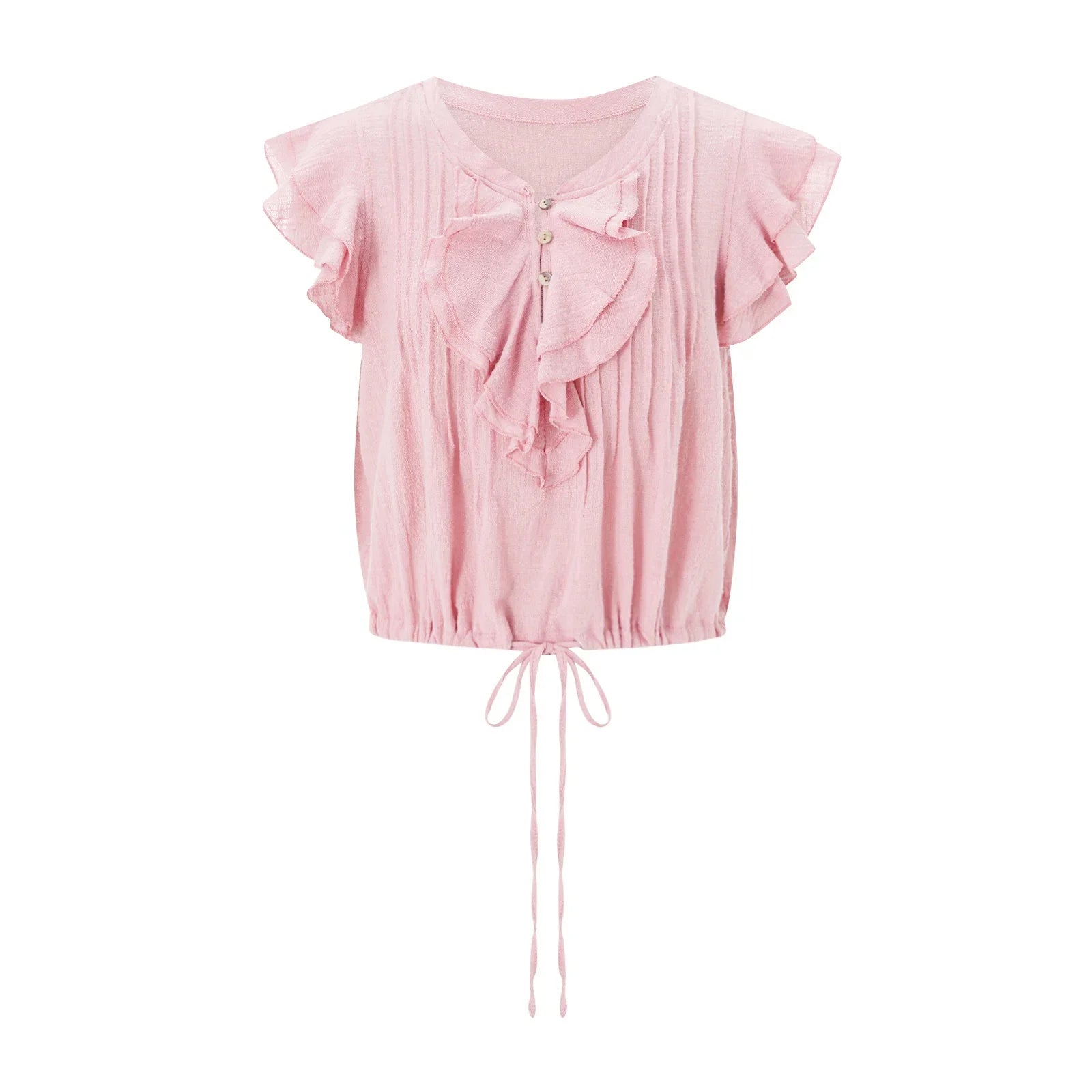 Women's crop top in cotton gauze with ruffle front — beach