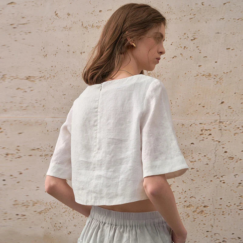 Crop top for women — 100% linen — boxy oversized fit — casual daily