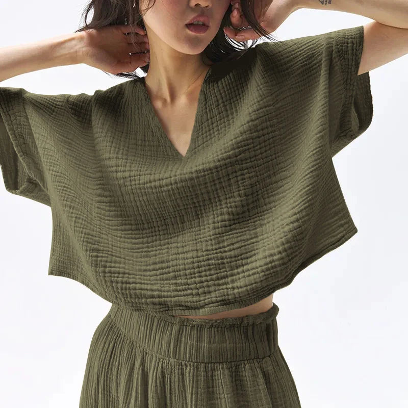 Crop top for women — 100% cotton — oversized batwing silhouette — casual