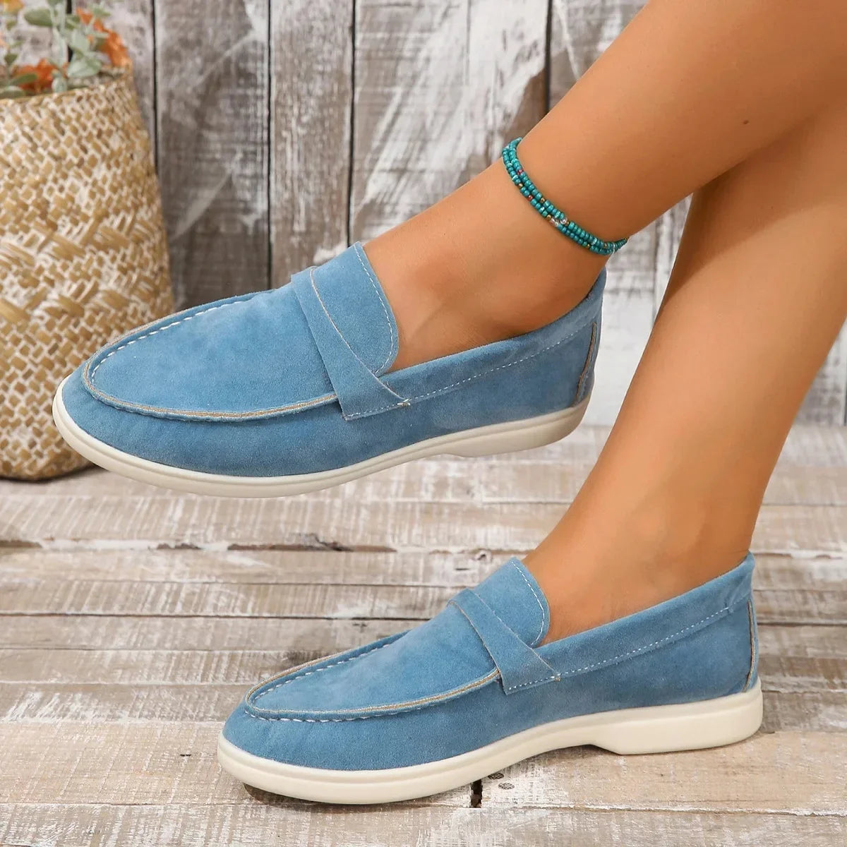 Women's Loafers Suede Slip On Cushioned Insole Rubber Sole Office Casual