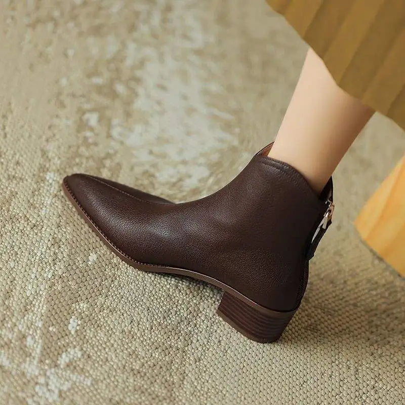 Women's Ankle Boots Vegan Leather Pointed Toe Slip On Low Heel Office