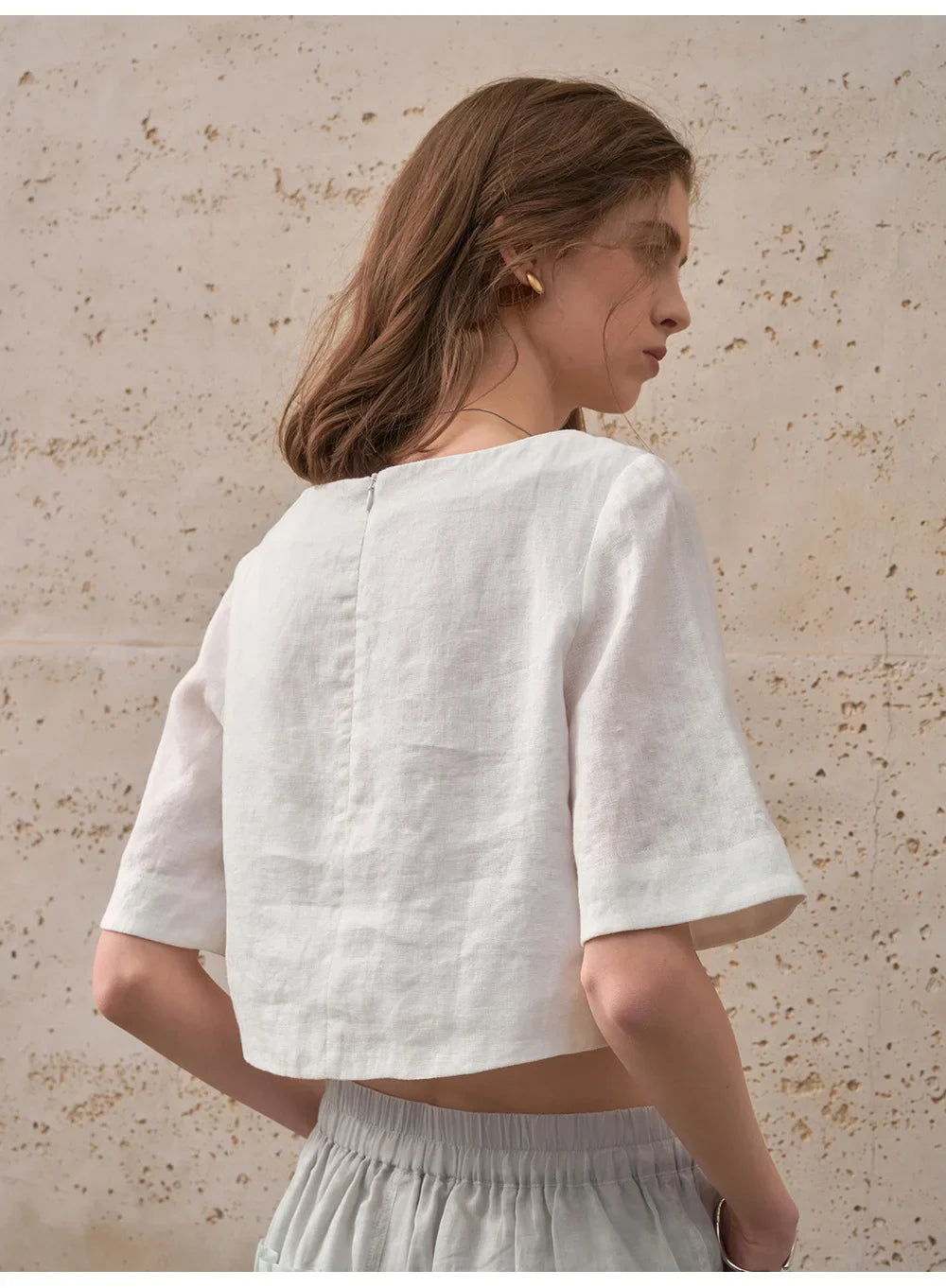 Crop top for women — 100% linen — boxy oversized fit — casual daily