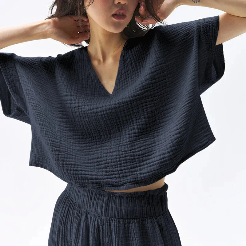 Crop top for women — 100% cotton — oversized batwing silhouette — casual