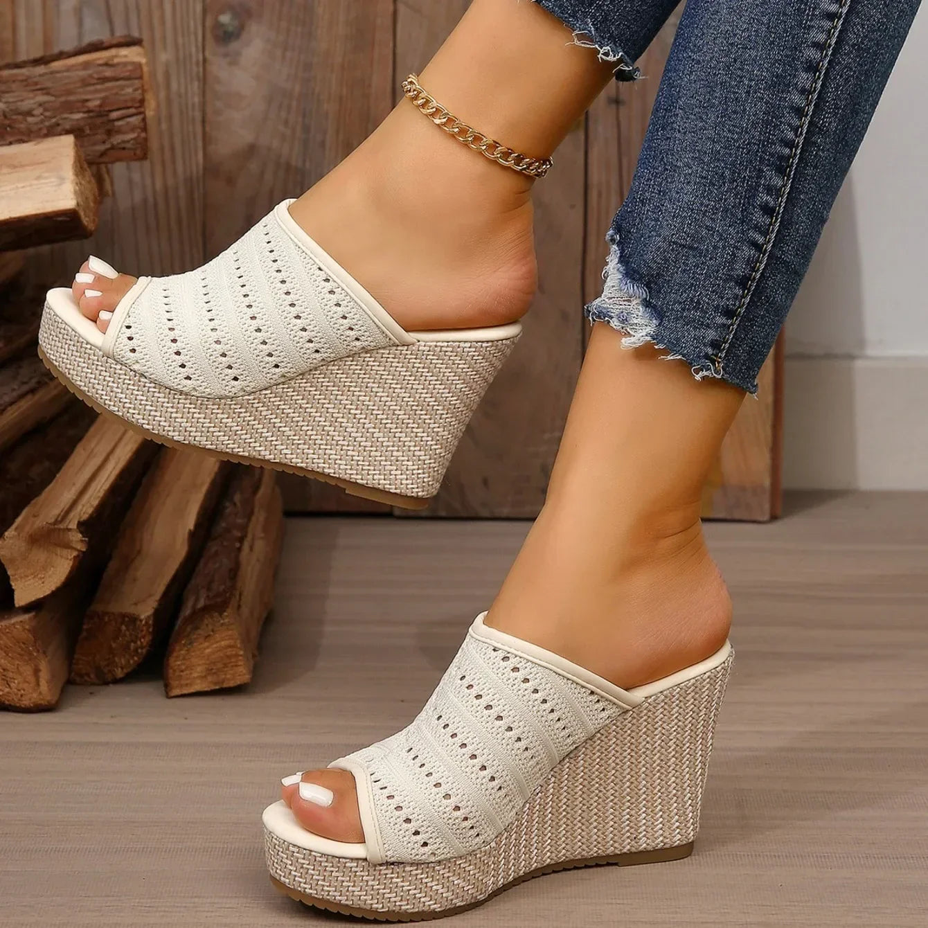 Women's Slide Wedge Sandals Open Toe Mesh Platform Cushioned Walking Shoes
