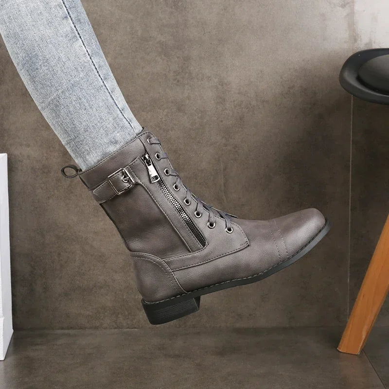 Men's Lace Up Boots Leather Zipper Closure Durable Sole Casual Formal