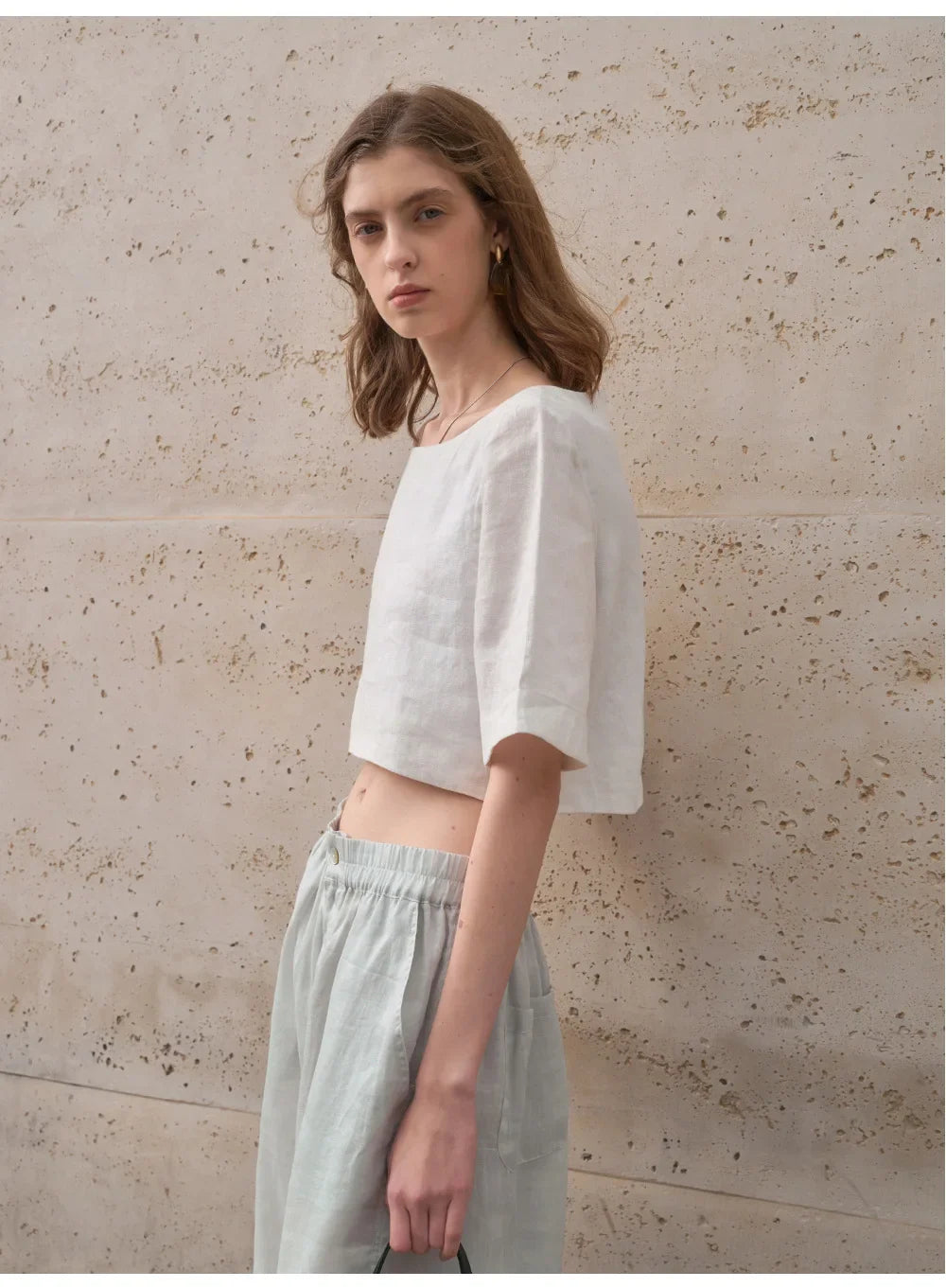 Crop top for women — 100% linen — boxy oversized fit — casual daily