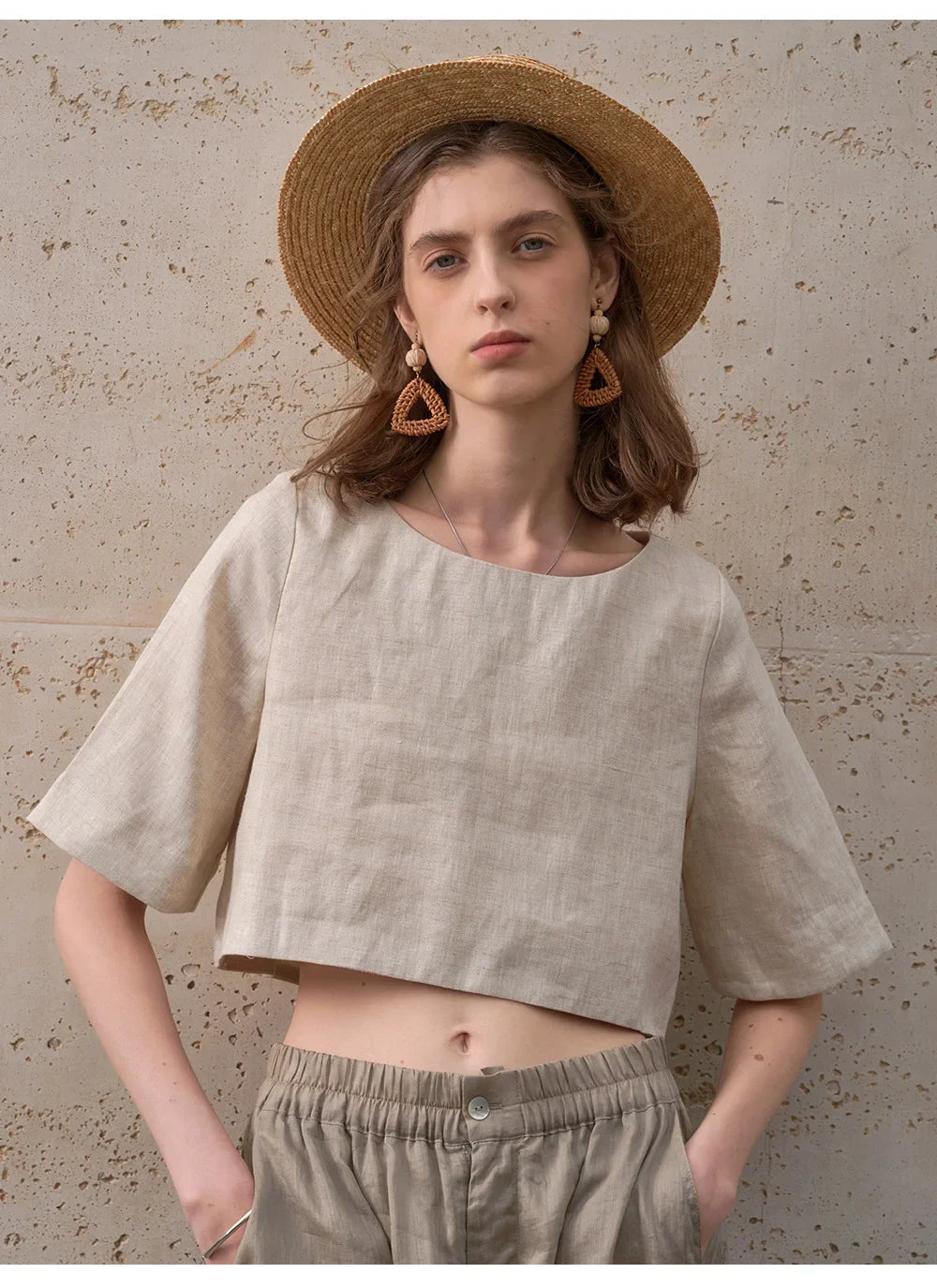 Crop top for women — 100% linen — boxy oversized fit — casual daily