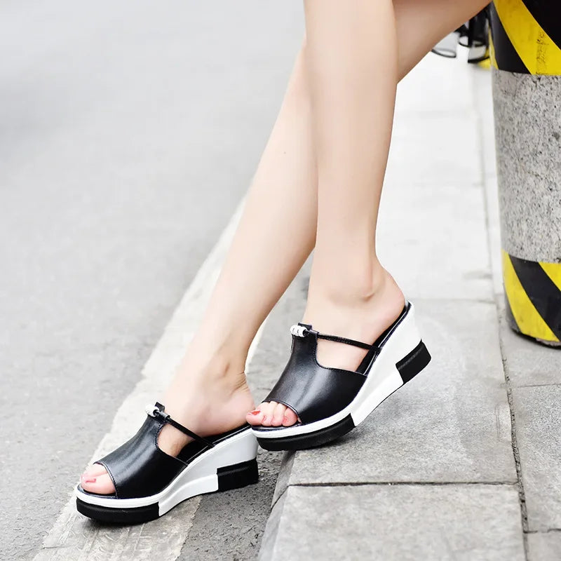 Women's platform sandals - open toe slip on casual daily wear