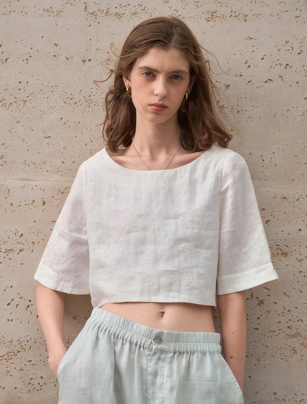 Crop top for women — 100% linen — boxy oversized fit — casual daily