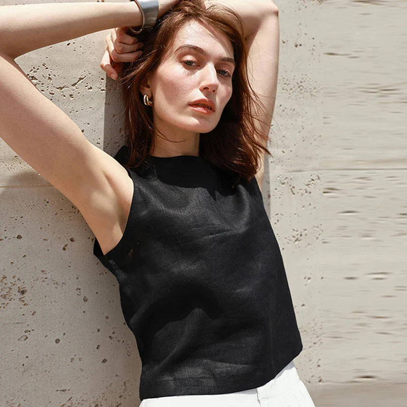 Women's reversible linen crop top — sleeveless — summer holiday