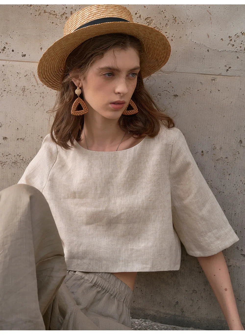 Crop top for women — 100% linen — boxy oversized fit — casual daily