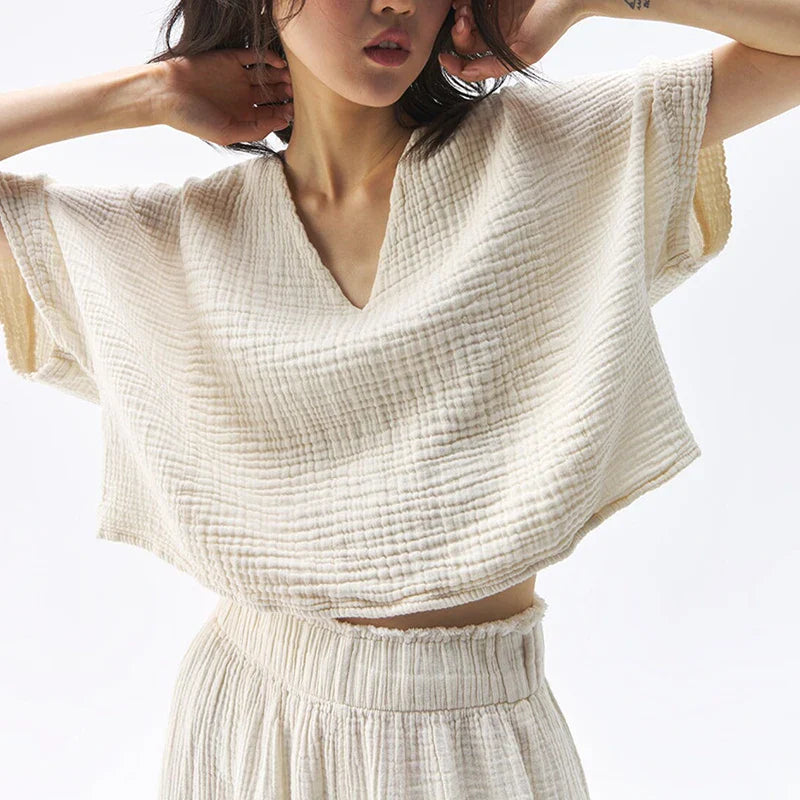 Crop top for women — 100% cotton — oversized batwing silhouette — casual