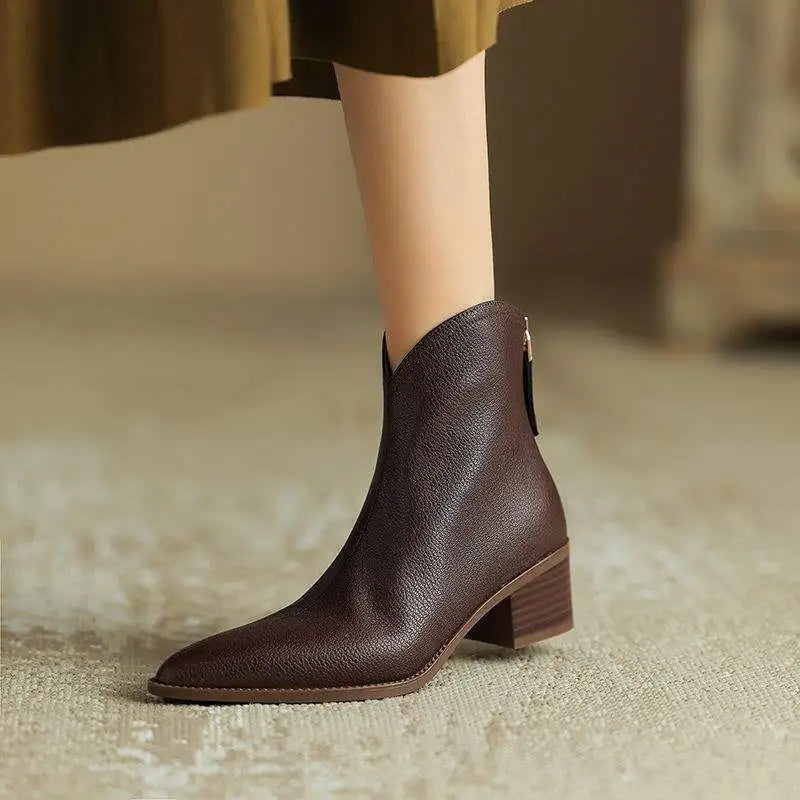 Women's Ankle Boots Vegan Leather Pointed Toe Slip On Low Heel Office