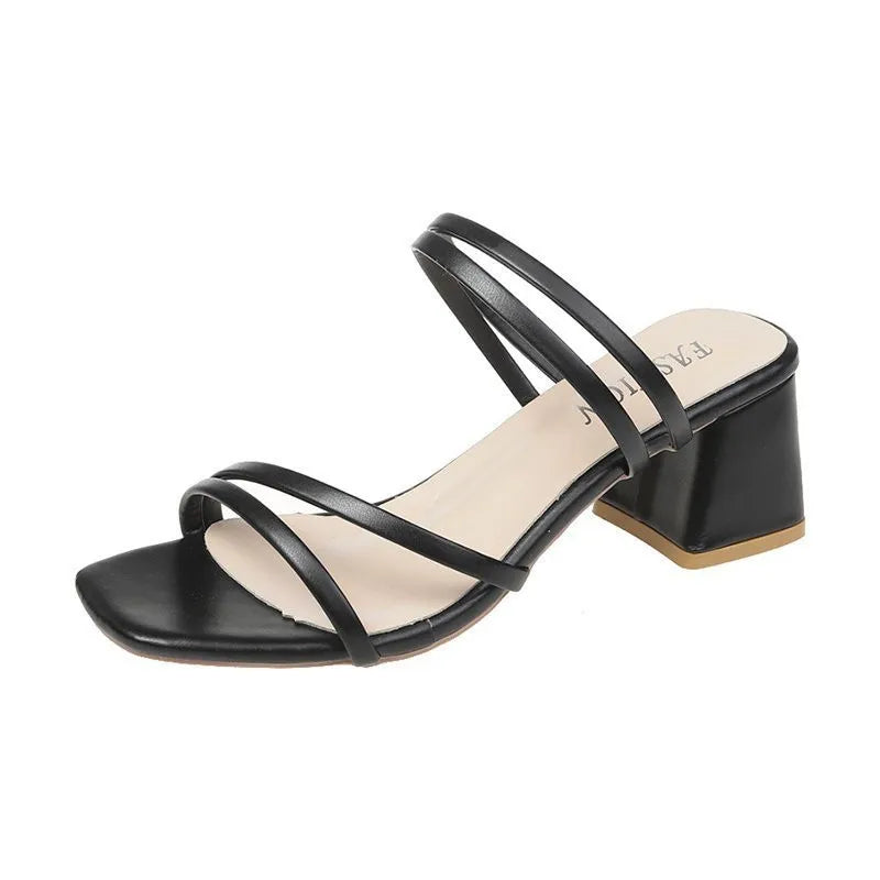 Women's Block Heel Sandals Strappy Square Toe Elegant Slip On Formal Shoes