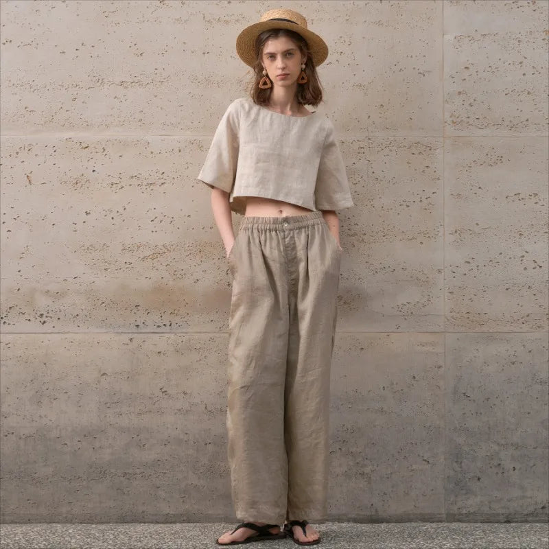 Crop top for women — 100% linen — boxy oversized fit — casual daily