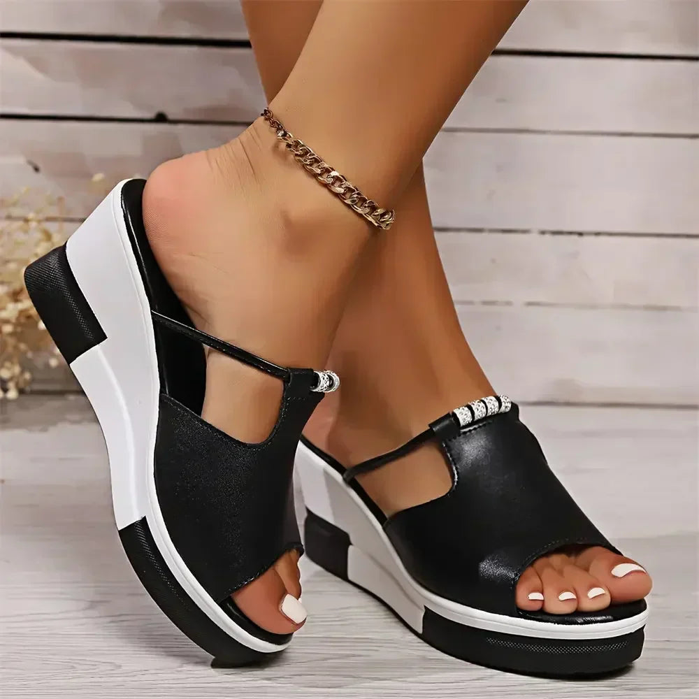 Women's platform sandals - open toe slip on casual daily wear
